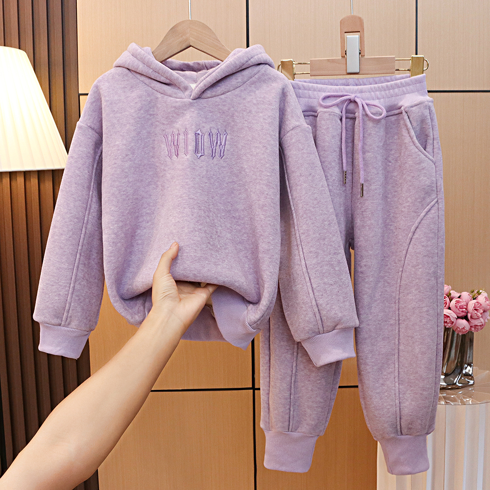 儿童一体绒套装冬季新款加绒童装女童洋气两件套2025潮童休闲装