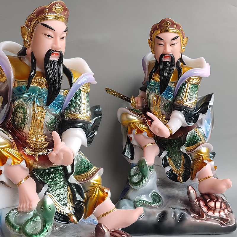 新款汉白玉极彩真武大帝居家真武祖师手工艺品摆件