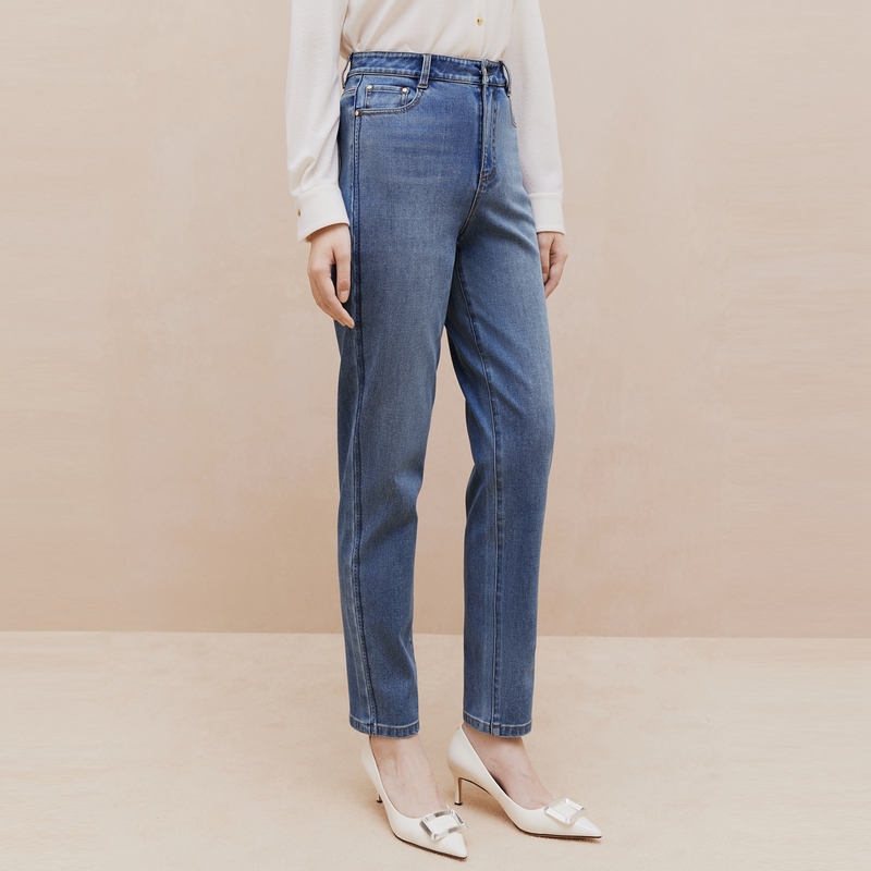 【晨晨专属】经典磨毛加厚锥形牛仔裤女24秋冬新款J607A