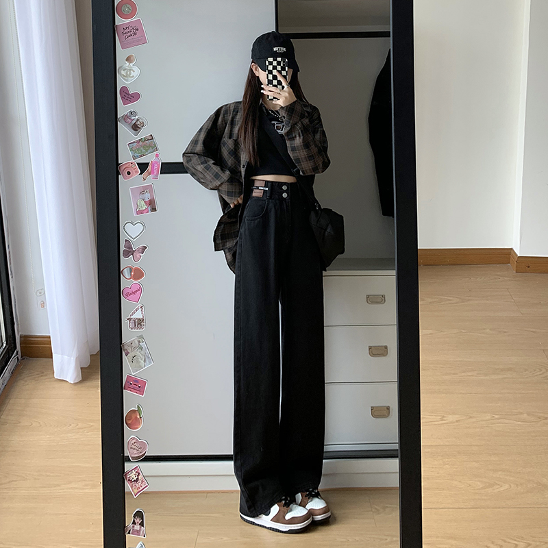 高腰阔腿牛仔裤女2025年秋冬新款直筒宽松微胖梨形显瘦拖地裤