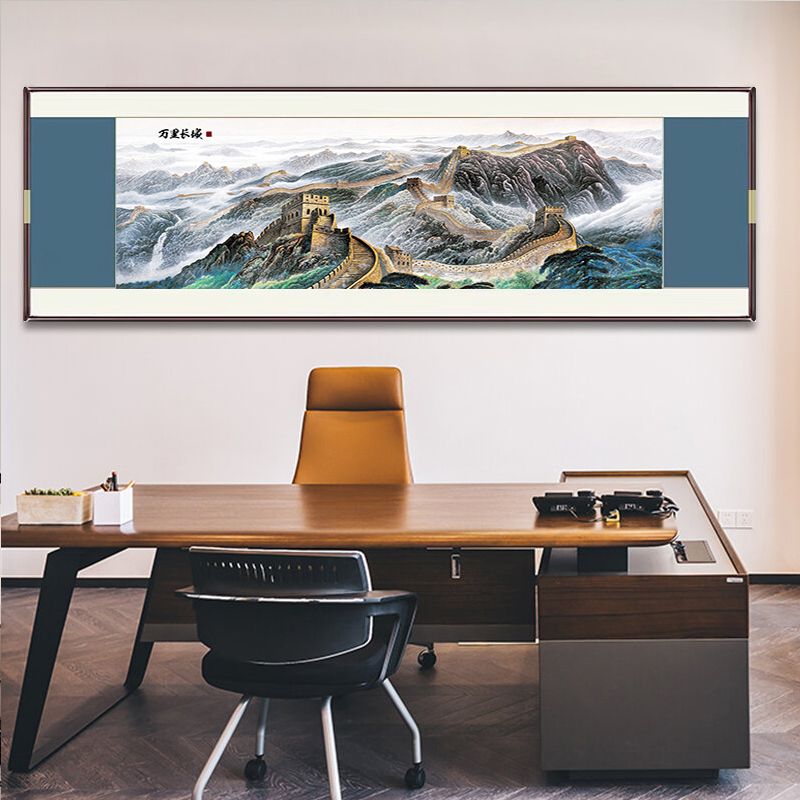 铜雕画《万里长城》客厅沙发背景墙装饰画手工錾刻新中式挂画山水画