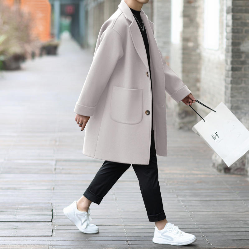 比提米尔时尚加厚男士毛呢大衣潮流休闲青年秋冬百搭呢子风衣外套