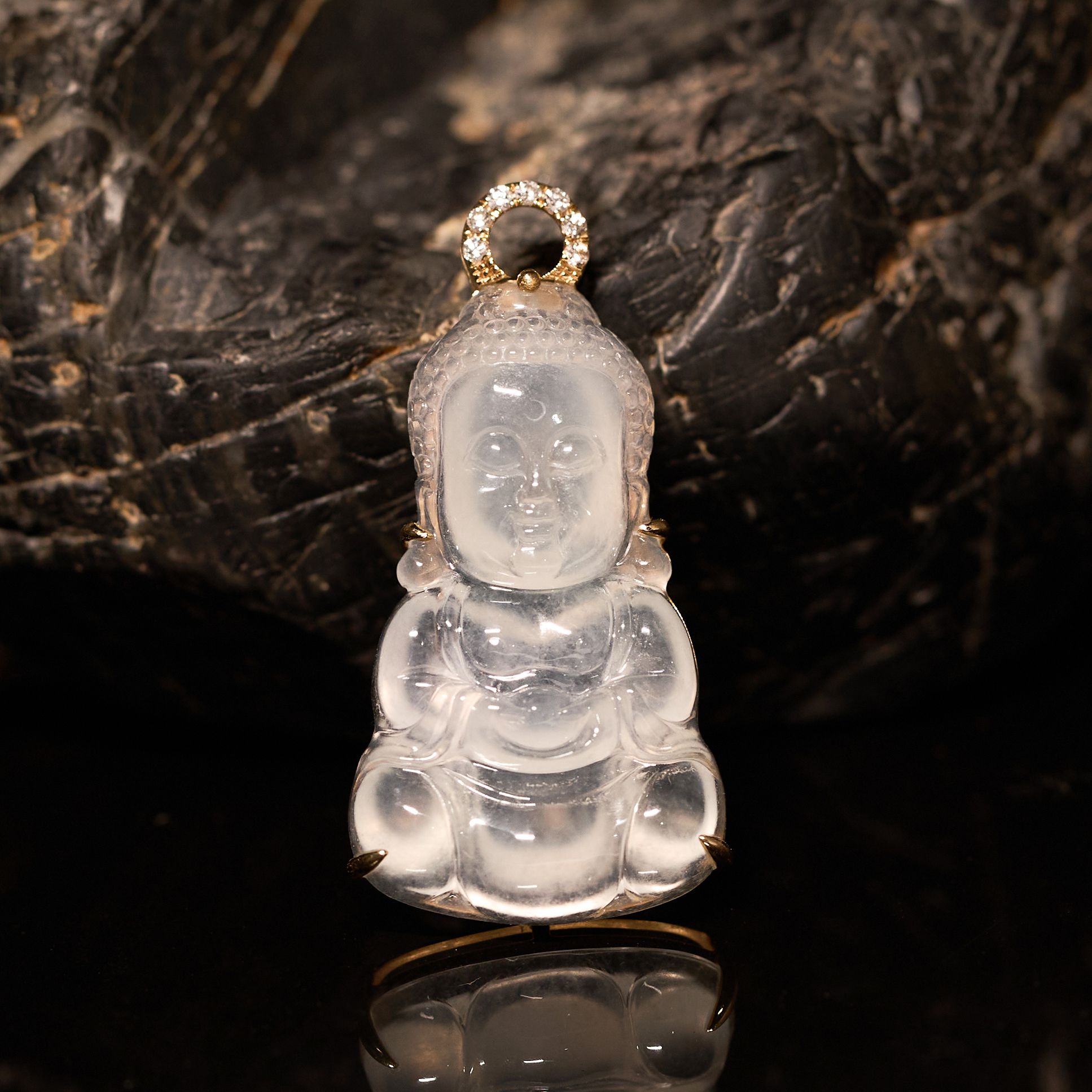 【宜轩珠宝】天然翡翠A货 高冰种宝宝佛 18 K金镶嵌气质精美