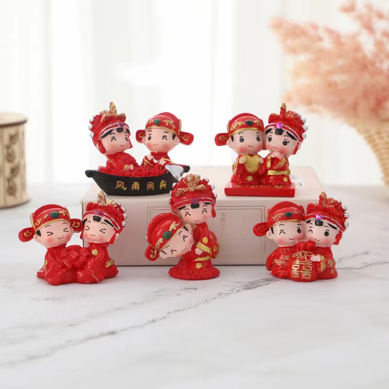 【香元】中式新郎新娘摆件手工DIY配件情侣公仔摆件结婚礼物