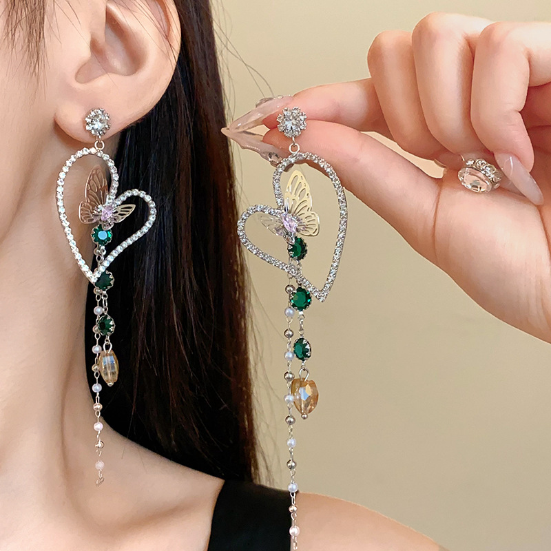 合金仿水晶耳饰 轻奢高级感耳钉少女心甜美气质时尚小众长款设计