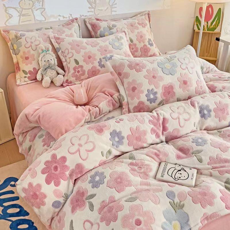 雪花绒冬季加厚四件套卡通双面牛奶绒加厚珊瑚绒被罩单双人三件套