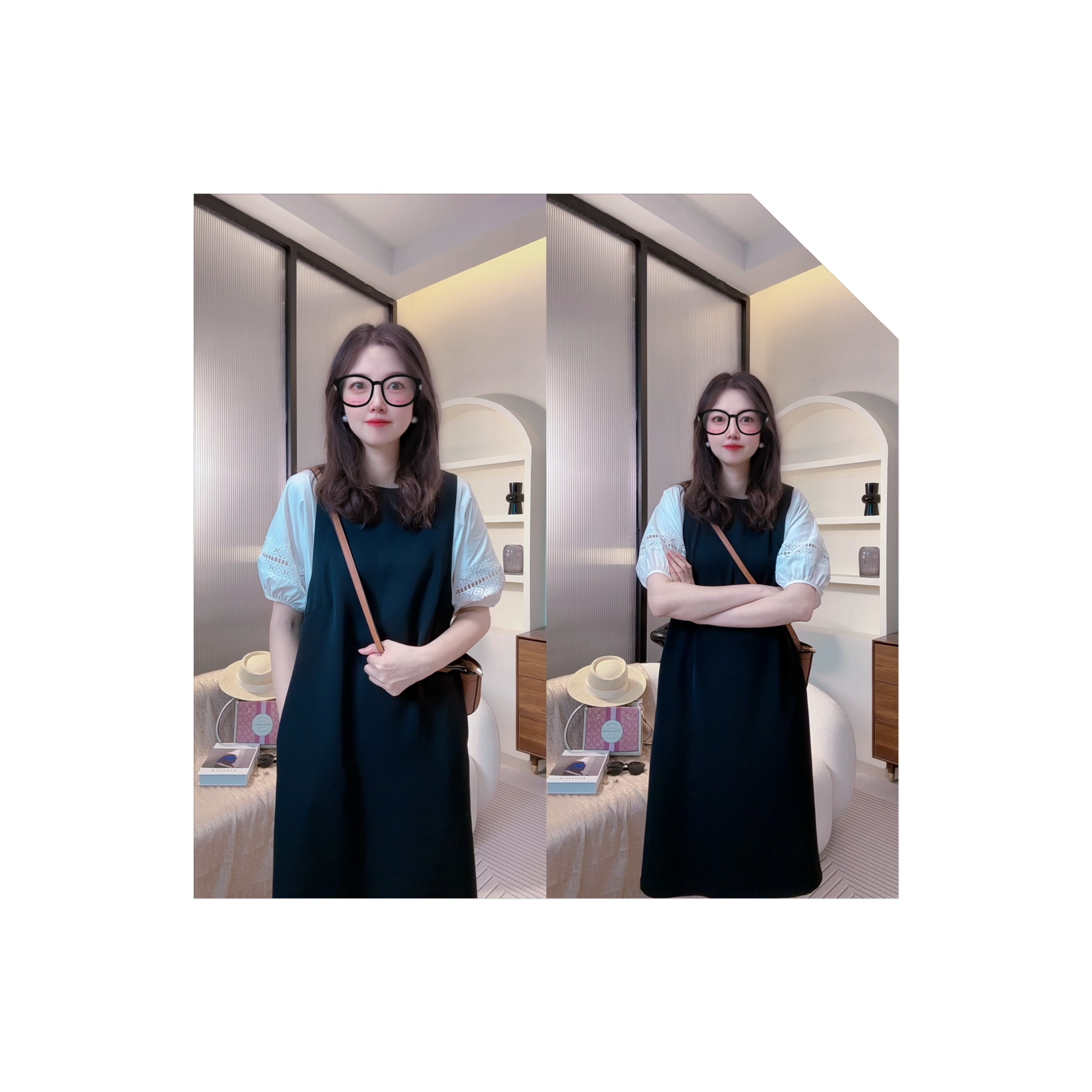 假两件薄款蕾丝拼接撞色针织连衣裙女中长款夏季法式遮肉显瘦裙子