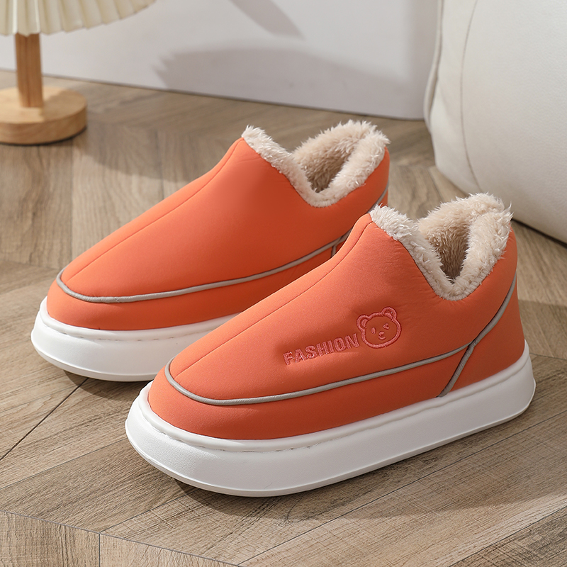 冬季包跟棉鞋女防滑情侣保暖加绒加厚底居家软底月子鞋防水棉拖男