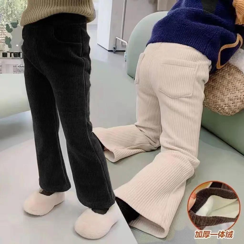 DLB4女童裤子秋冬儿童加绒一体绒喇叭裤宝宝加厚洋气雪尼尔加绒