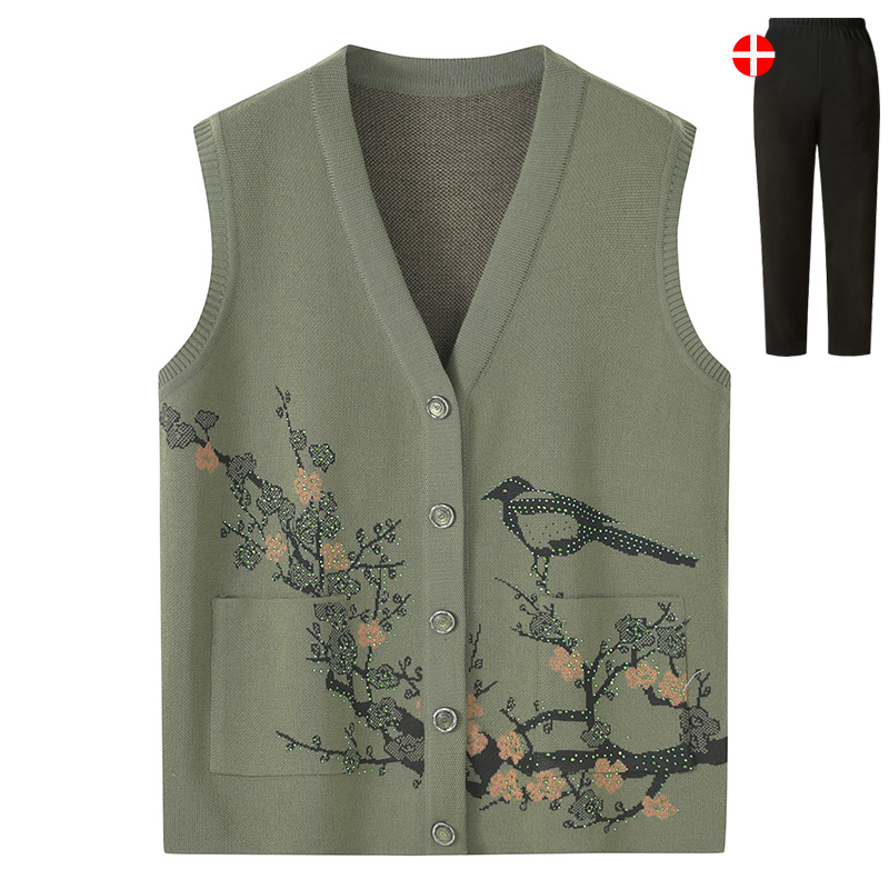 老年人马甲女春秋奶奶毛衣加绒加厚妈妈装开衫坎肩老太太老人衣服