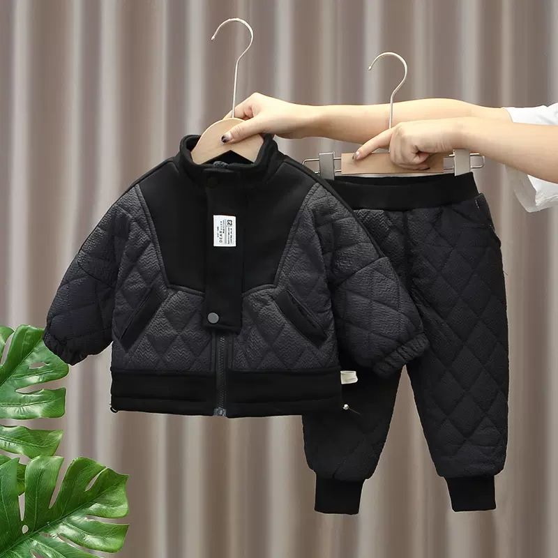 宝宝洋气冬装套装男童加绒加厚两件套婴幼儿童秋冬季夹衣服潮