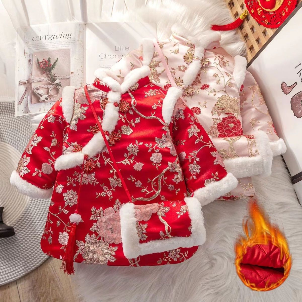 汉服女童冬款拜年服新年衣服儿童中国风龙年唐装过年宝宝周岁礼服