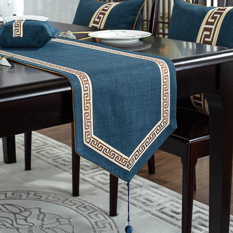 珞菲 新中式桌旗禅意麻布茶几桌布餐桌长条装饰布艺电视柜盖巾