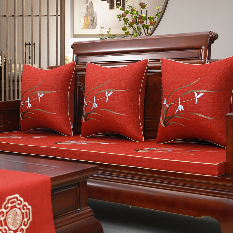 红色喜庆中式实木沙发垫四季通用防滑可拆国风红木沙发坐垫海绵垫