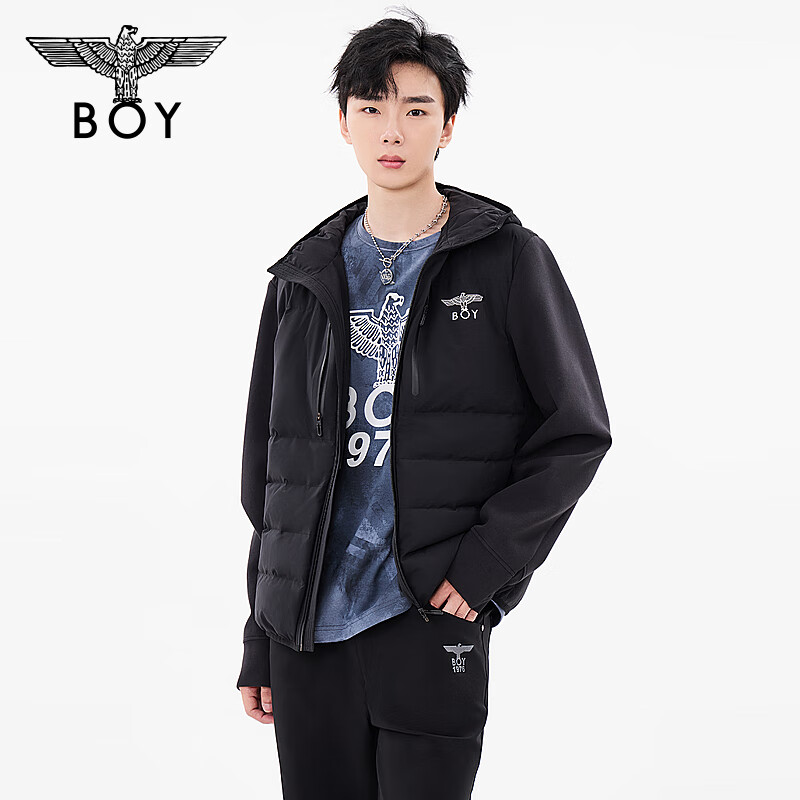 【轻暖黑绒】BOYLONDON秋冬情侣印花时尚百搭户外轻薄羽绒服N28019