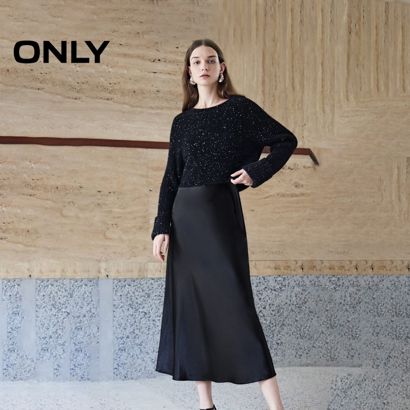 ONLY2025秋季新款时尚潮流遮肉套装长款圆领连衣裙女|124346009