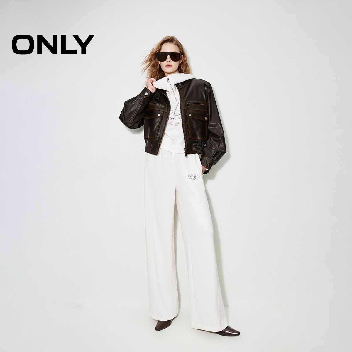 ONLY2025秋季新款休闲百搭显瘦垂感高腰直筒休闲裤女|12431D009