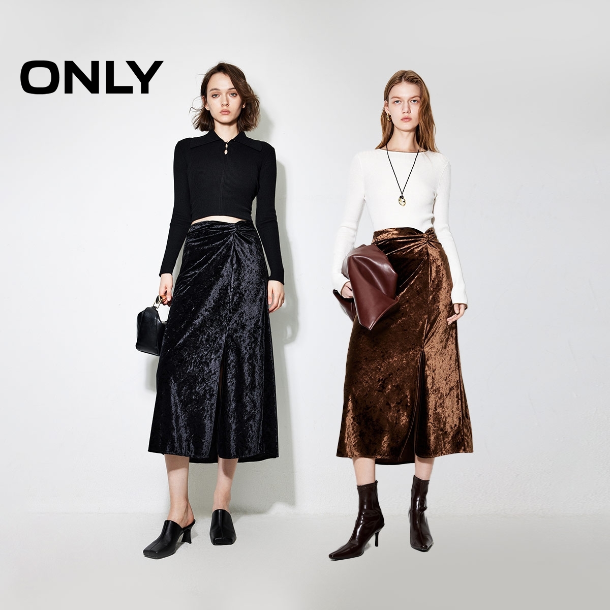 ONLY2025秋季新款优雅气质光泽感高腰直筒长裙半身裙女|124316008