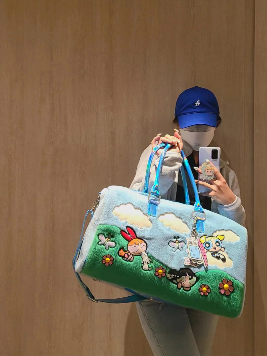 飞天小女警毛毛包新款大容量y2k辣妹甜心手提包趣味旅行袋健身包