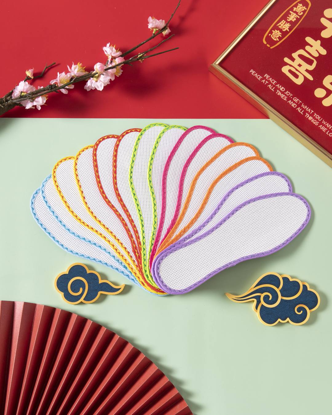 新款花边配线高档七层纯棉布100%十字绣鞋垫白板