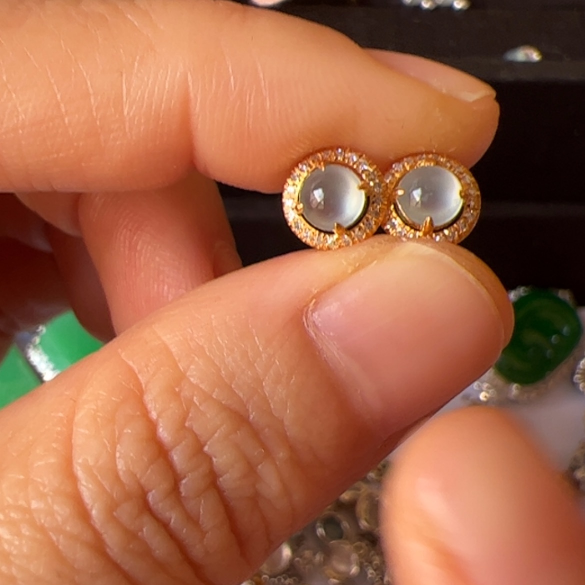 【闪购商品】翡翠耳饰18K金镶嵌