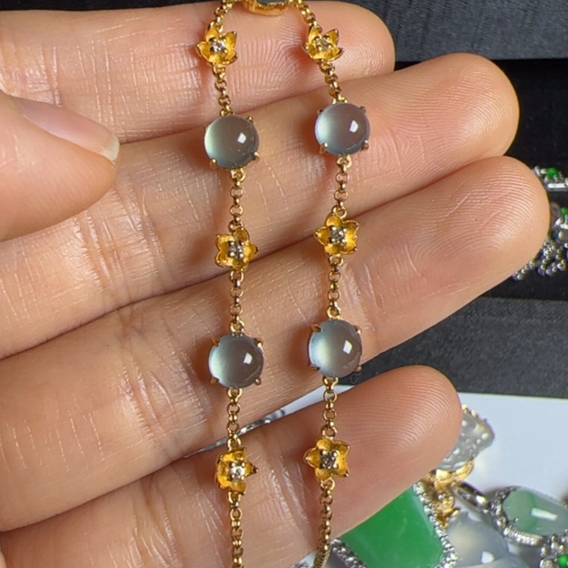 【闪购商品】翡翠手链18K金镶嵌