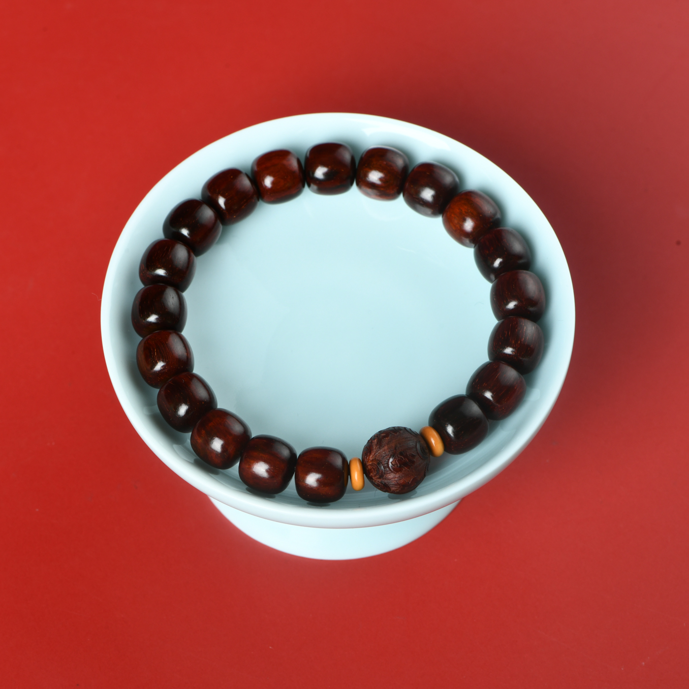 印度小叶紫檀9x10老型珠六字箴言手串