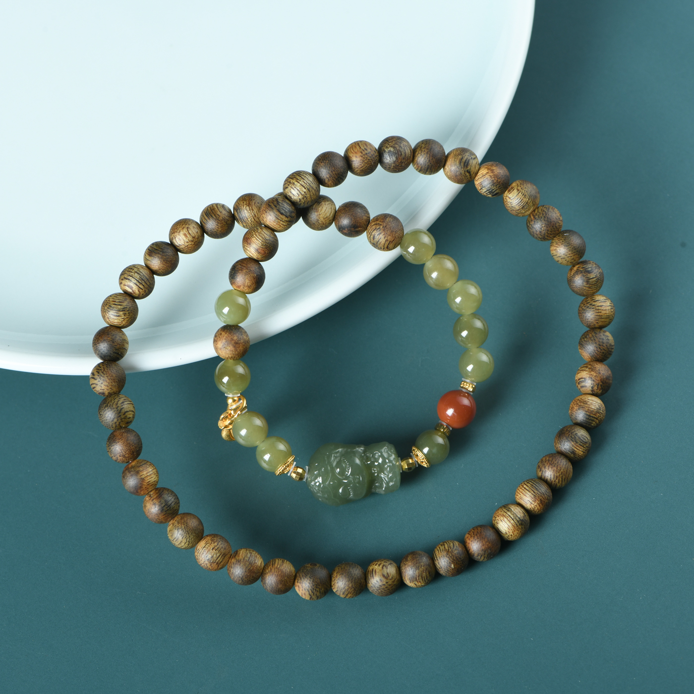 沉香沉香白奇0.6双圈手串绿度母款