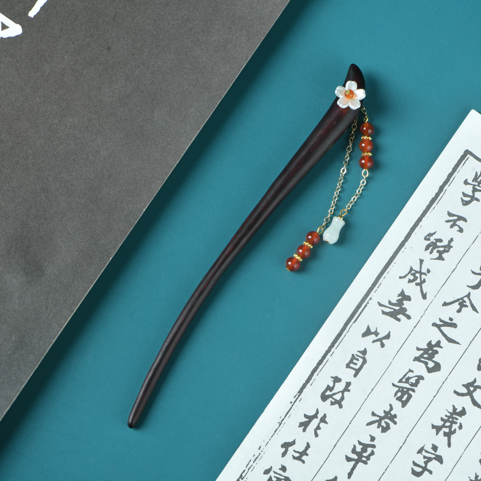 赞比亚血檀寒梅暗香发簪发钗（木带宝）