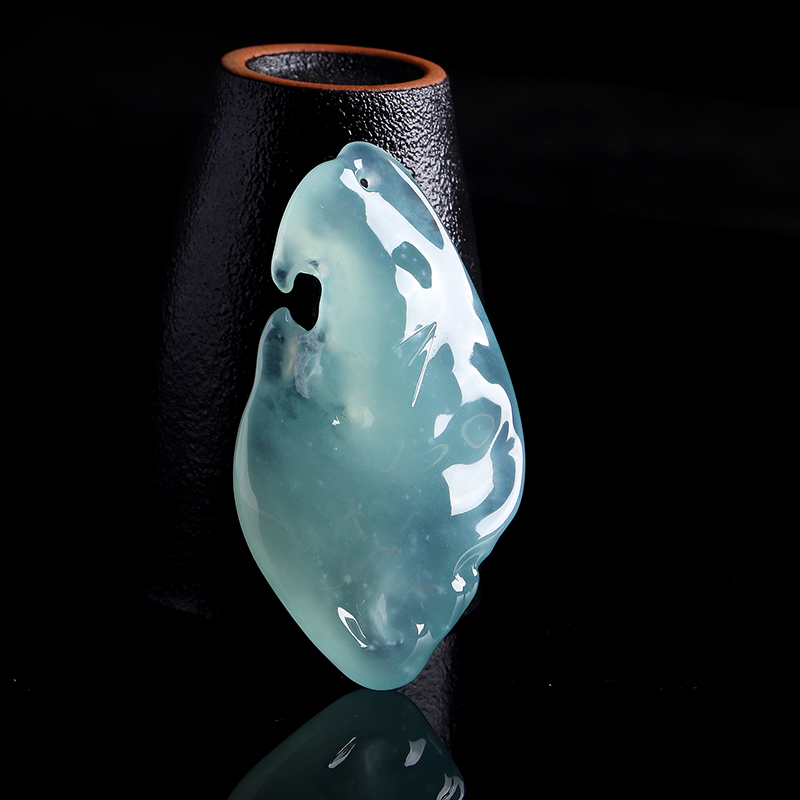 名玉艺术 天然缅甸翡翠 冰种天空蓝 翡翠吊坠《万象》随型吊坠