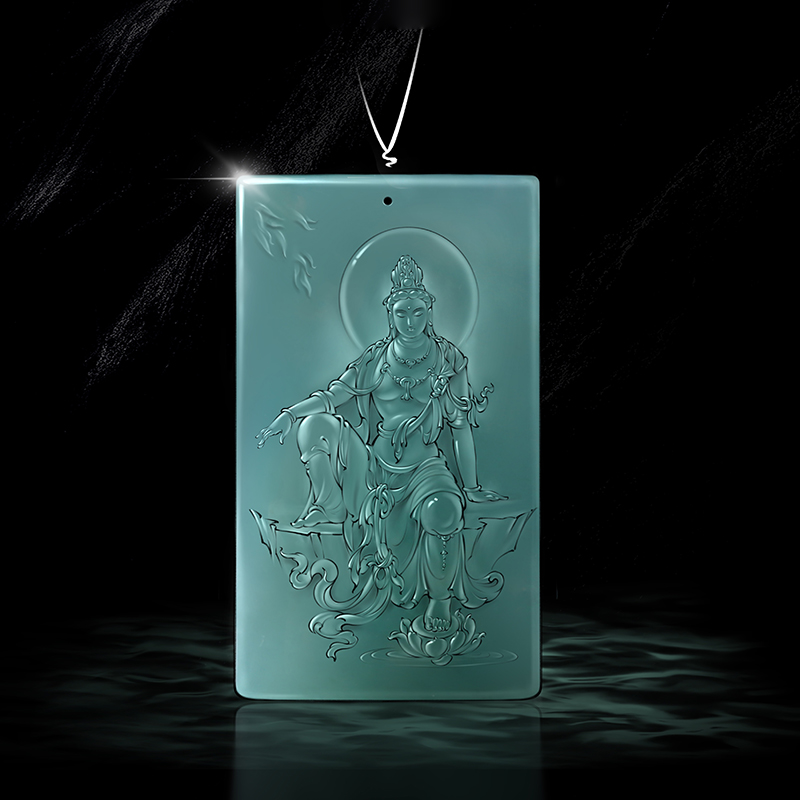 名玉艺术 天然缅甸翡翠 蓝色 自在观音 翡翠 设计参考 包工包料