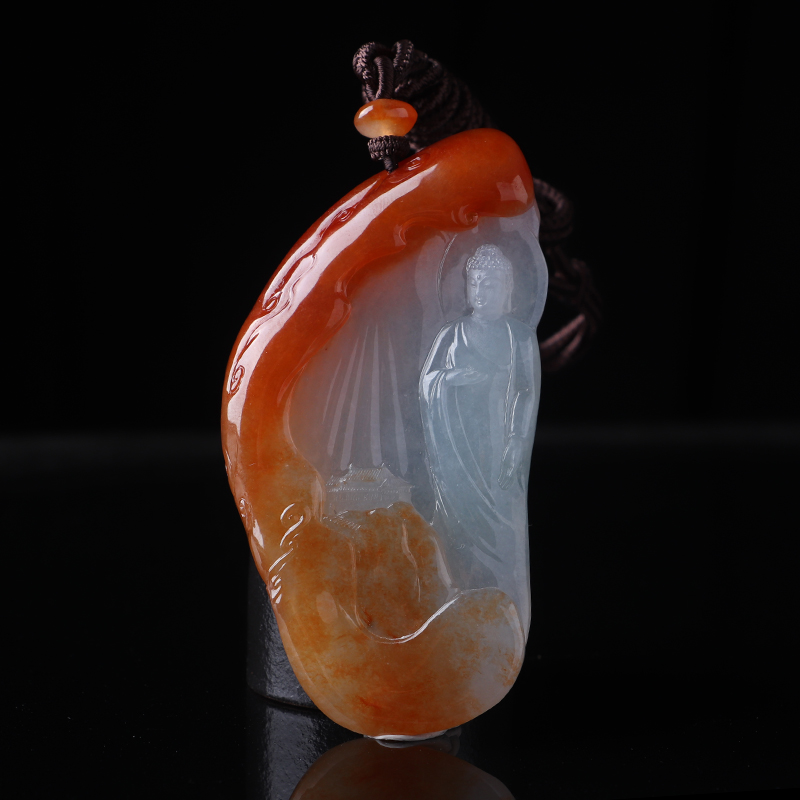 名玉艺术 天然缅甸红翡 《佛观天下》翡翠挂件 翡翠定制 手工雕刻