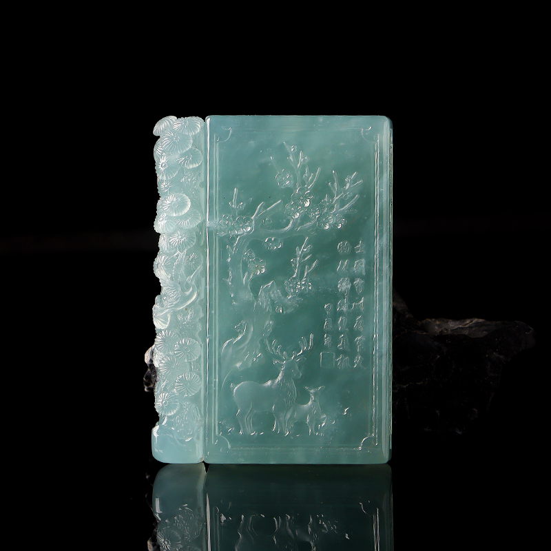 名玉艺术 天然缅甸翡翠 冰种厚装 晴底翡翠挂件《三友六合春》翡翠