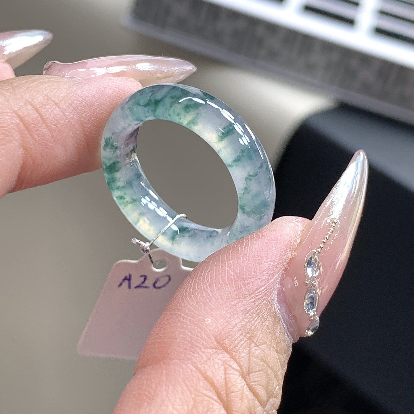 14号 15号 老坑冰蓝钢飘花缅甸翡翠戒圈 尺寸16.9-6.1-4mm