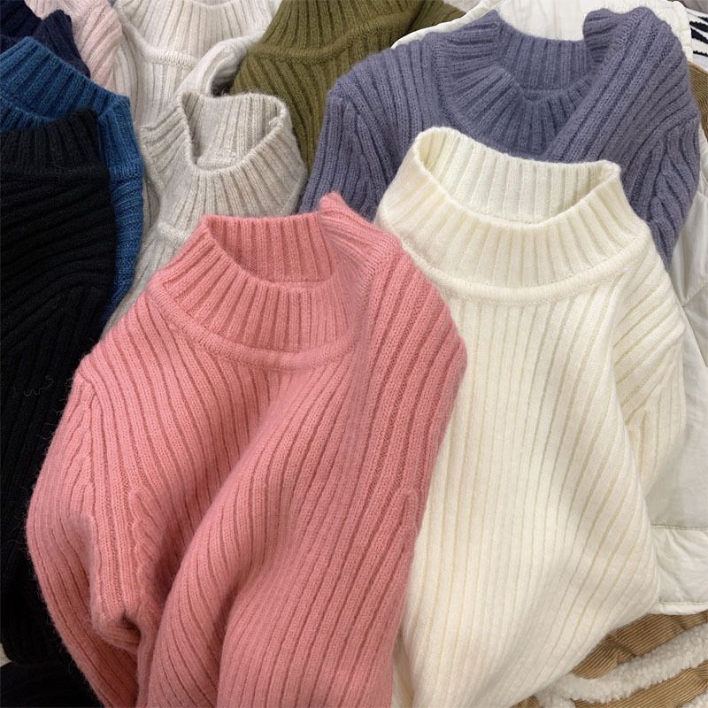 男女童宝宝套头软糯加厚保暖内儿童毛衣秋冬纯色半高领坑条打底衫