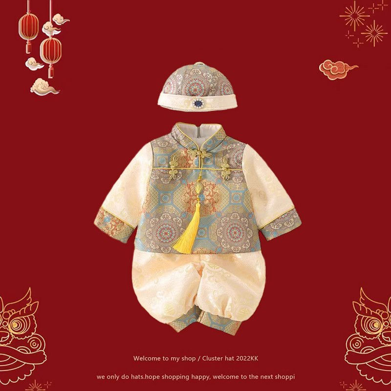 周岁礼服男宝冬季宝宝抓周一岁喜庆拜年服男童中式儿童新年唐装冬