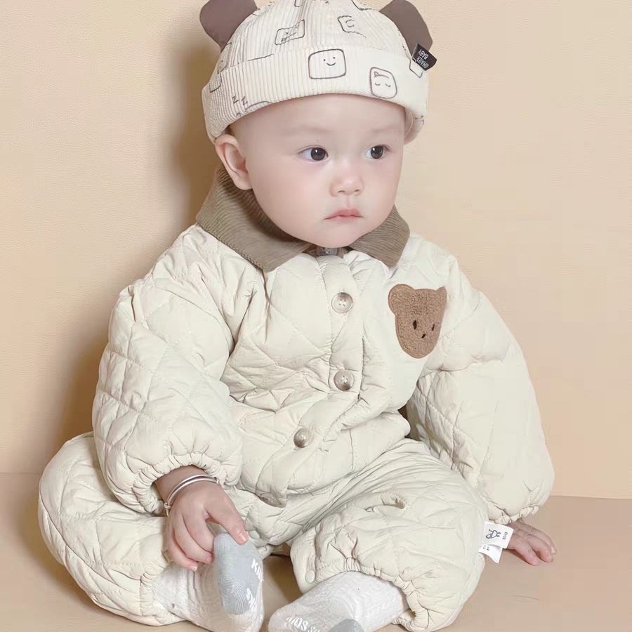 婴儿服冬装加厚洋气男女宝宝外出服新生儿加绒哈衣