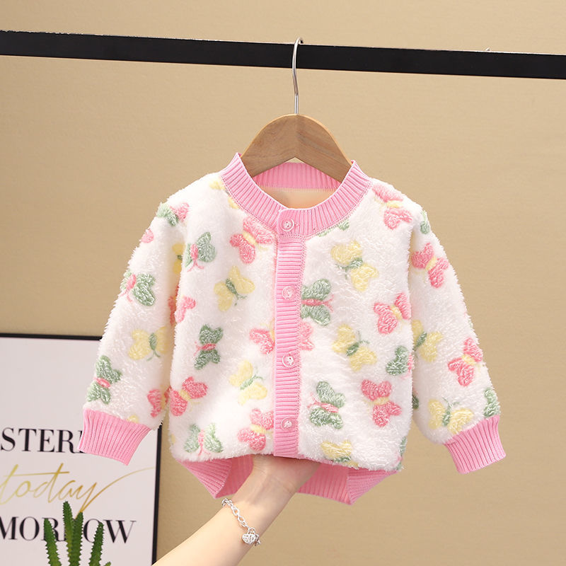女童不起球2023秋款冬装加绒加厚保暖衣开衫外套