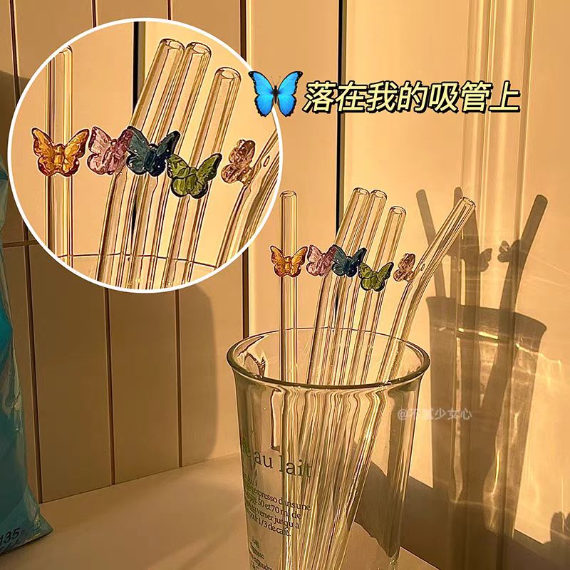 高颜值创意蝴蝶吸管ins风精致水杯玻璃吸管 果汁咖啡牛奶弯头吸管