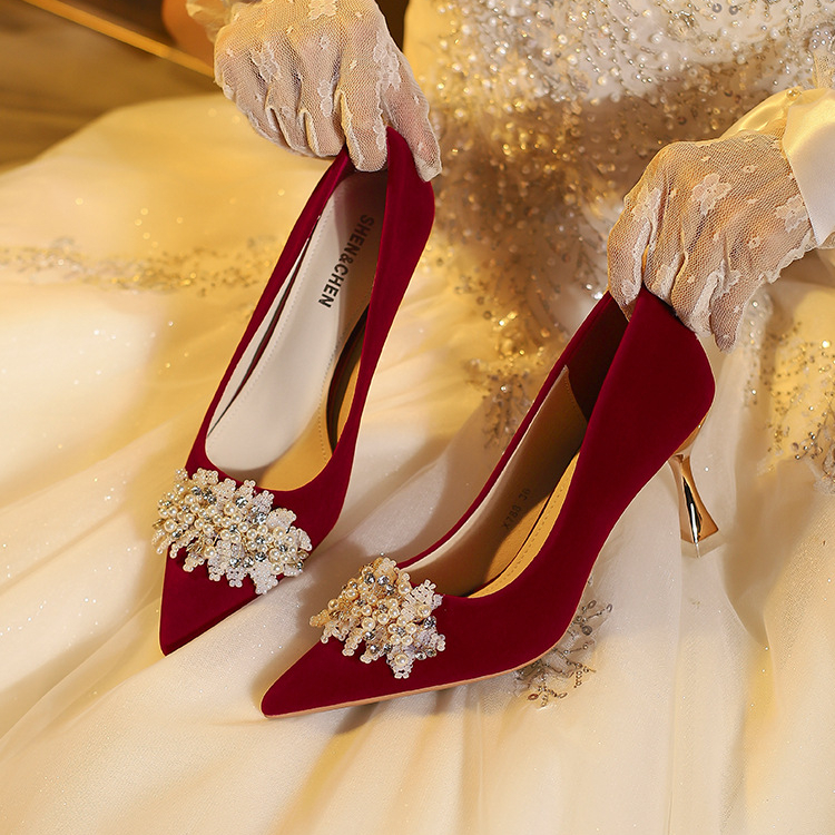 【闺意】新中式红色秀禾服敬酒服高跟鞋婚鞋尖头结婚鞋新娘细高跟