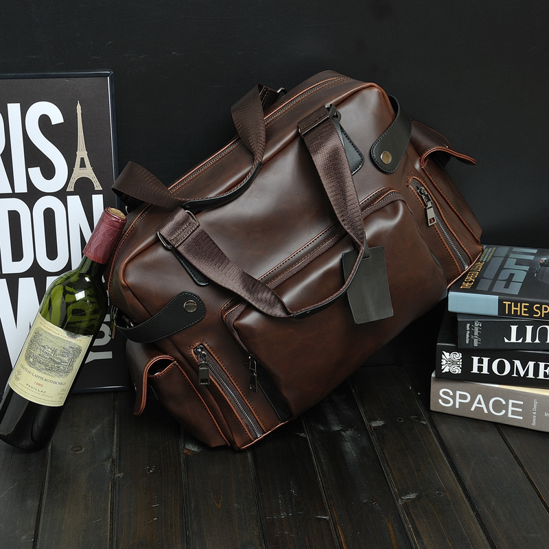 新款欧美复古休闲耐磨大容量疯马皮男士手提包单肩行李包旅行包男