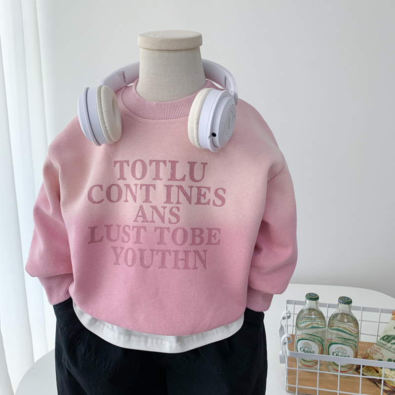 儿童粉色卫衣春秋2025新款韩版男女童洋气宽松上衣痞帅纯棉套头衫