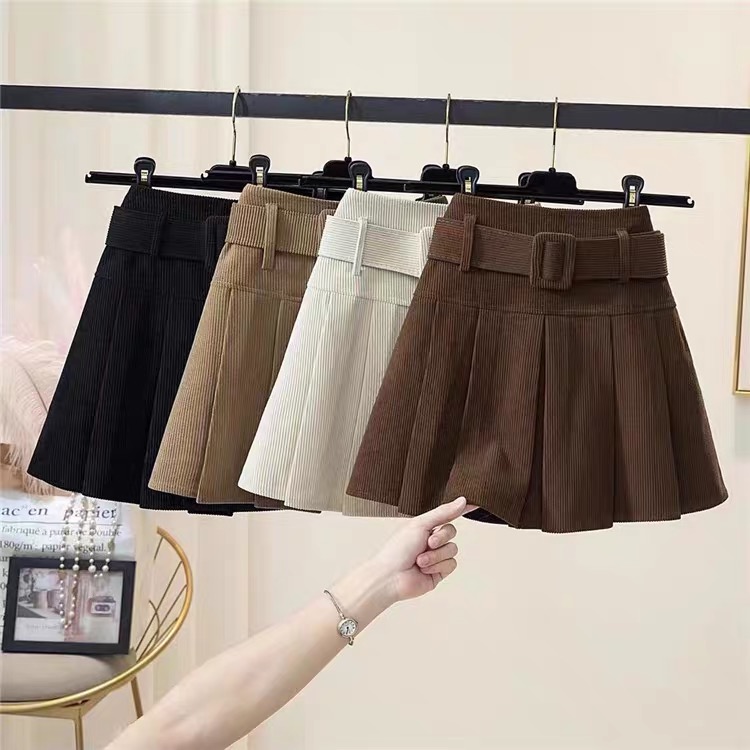 灯芯绒半身裙高腰黑色百褶裙短裙秋季2025新款女装显瘦A字裙冬裙