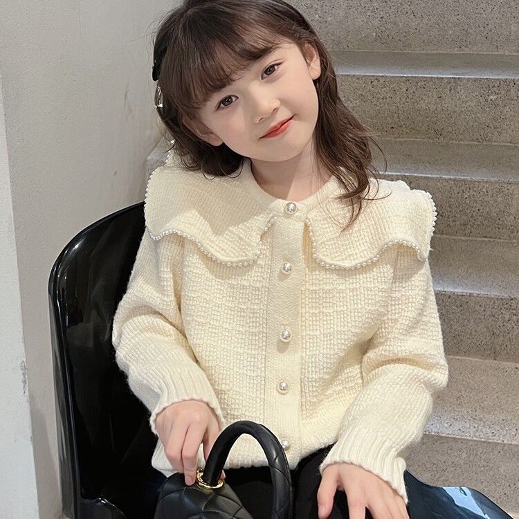 女童洋气开衫女孩针织衫儿童毛衣中大童外套2024春装新款打底衫潮