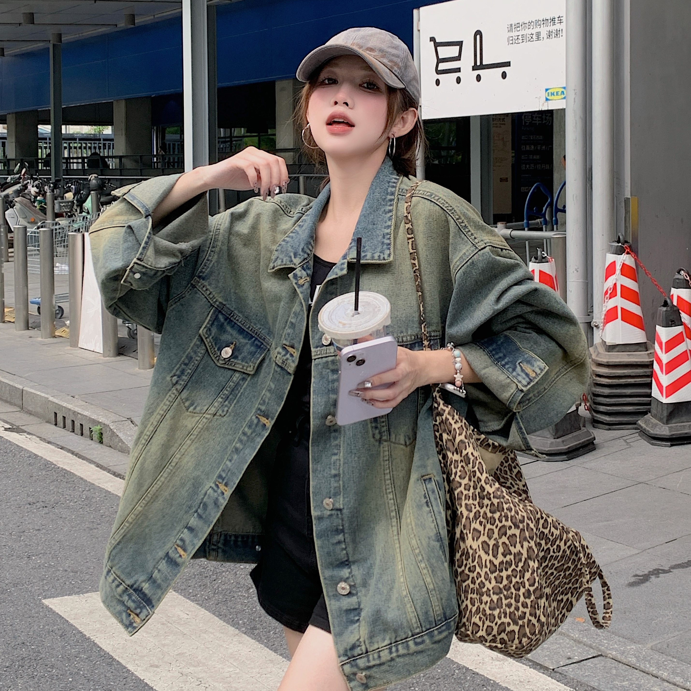 【现货+运补】水洗复古美式加绒牛仔外套女宽松情侣宽松牛仔衣8659