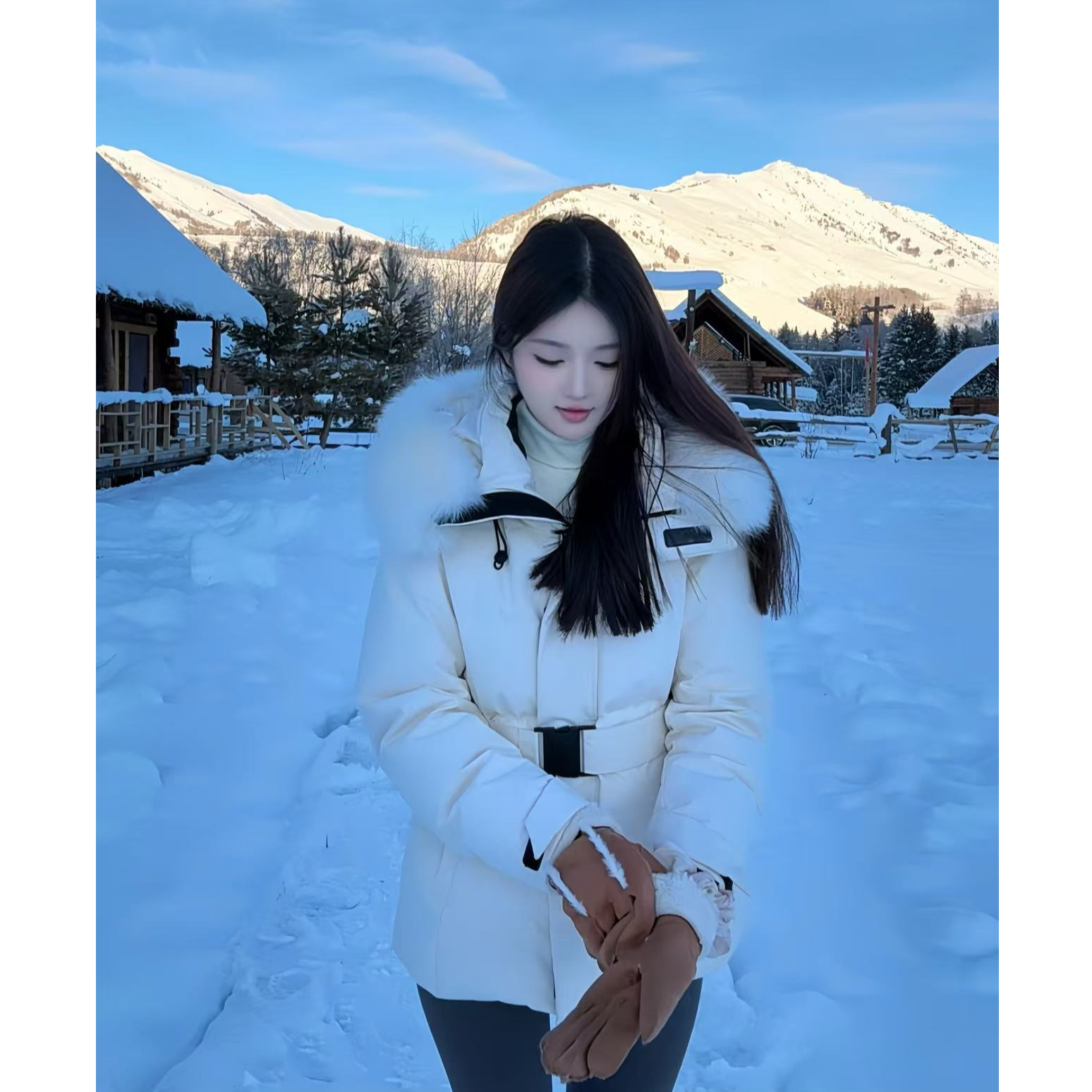 莲的百万【雪寒冬港】2024秋冬新款时尚洋气穿搭三防羽绒服有毛领D