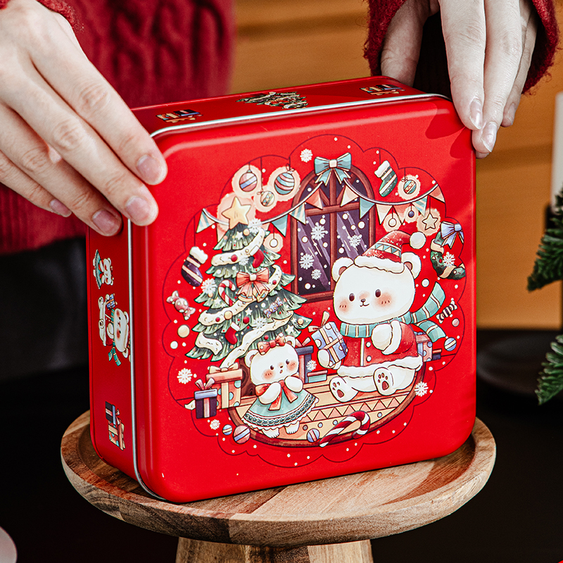 圣诞节曲奇饼干包装盒糖果铁盒铁罐巧克力马口铁烘焙方形小罐礼盒