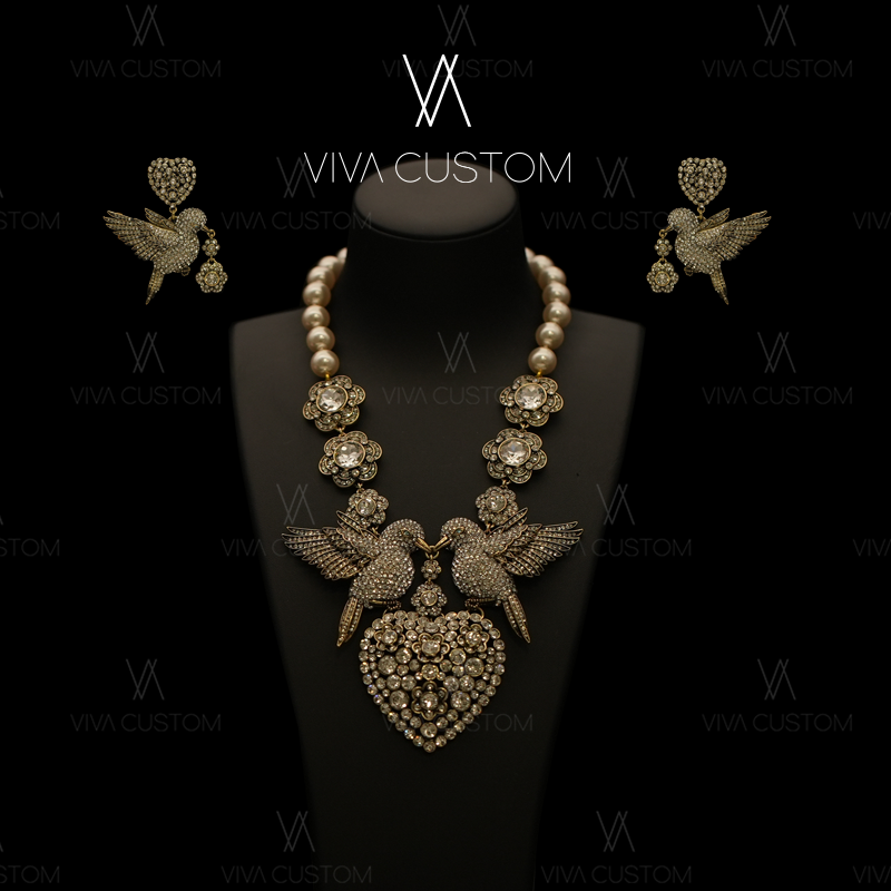 合金合成锆石项链 (HD系列)中古做旧满镶精致飞鸟套装