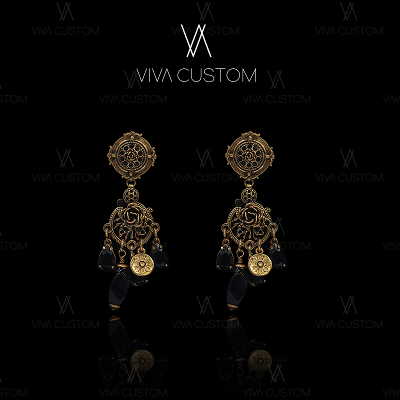 （精工系列）时尚哥特风暗黑系复古玫瑰耳钉