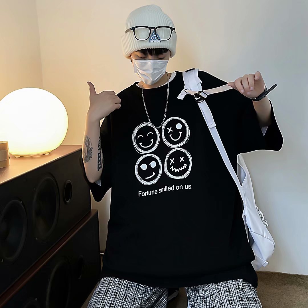 L161#210克加厚重磅高质量圆领短袖男街头潮流ins印花短tee潮